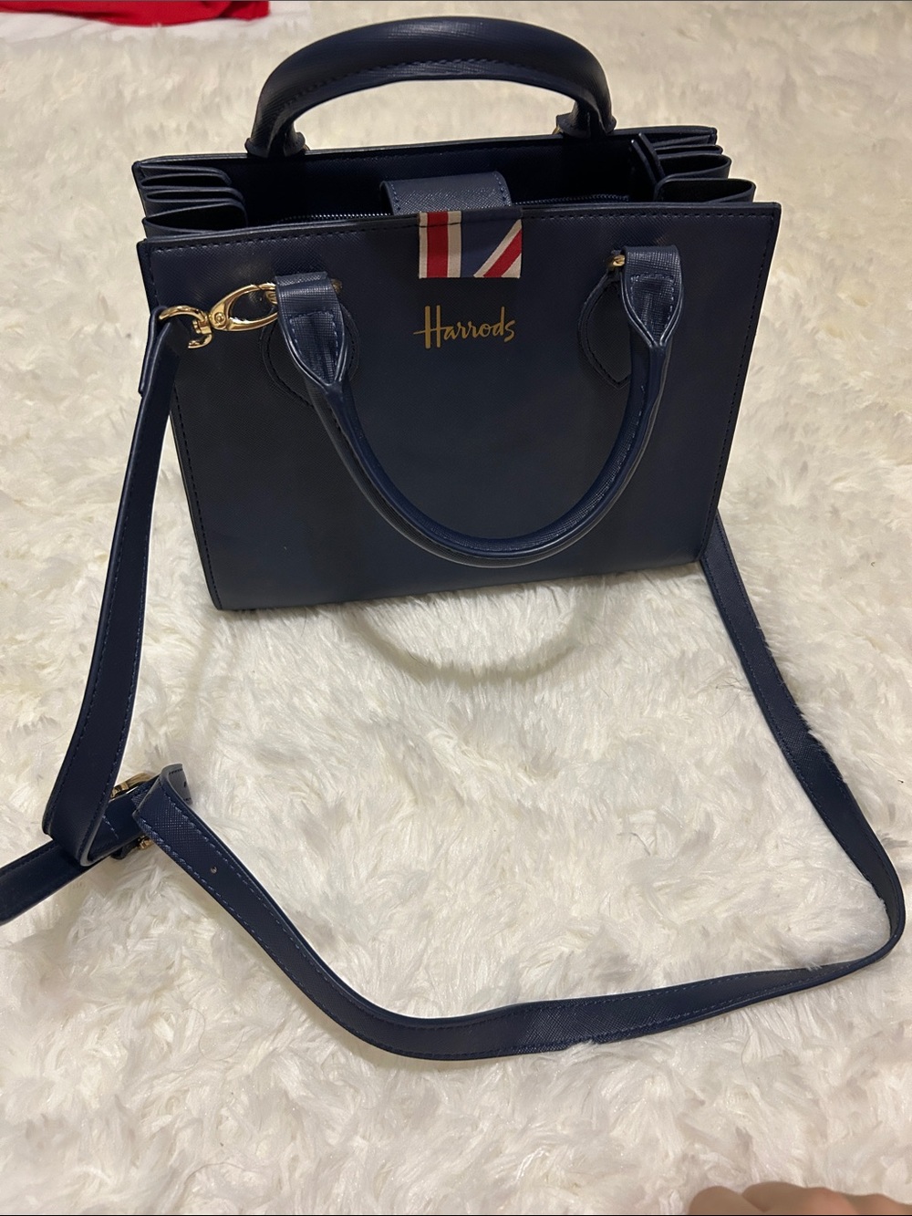 Harrods Navy Leather Structured Top-Handle Satchel - Picture 4 of 5